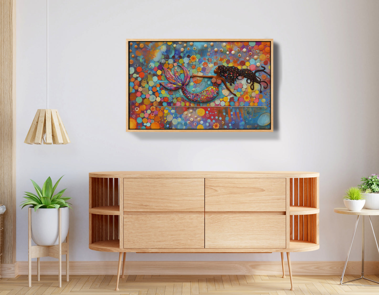 Black Mermaid Bubbles African American canvas print view 50