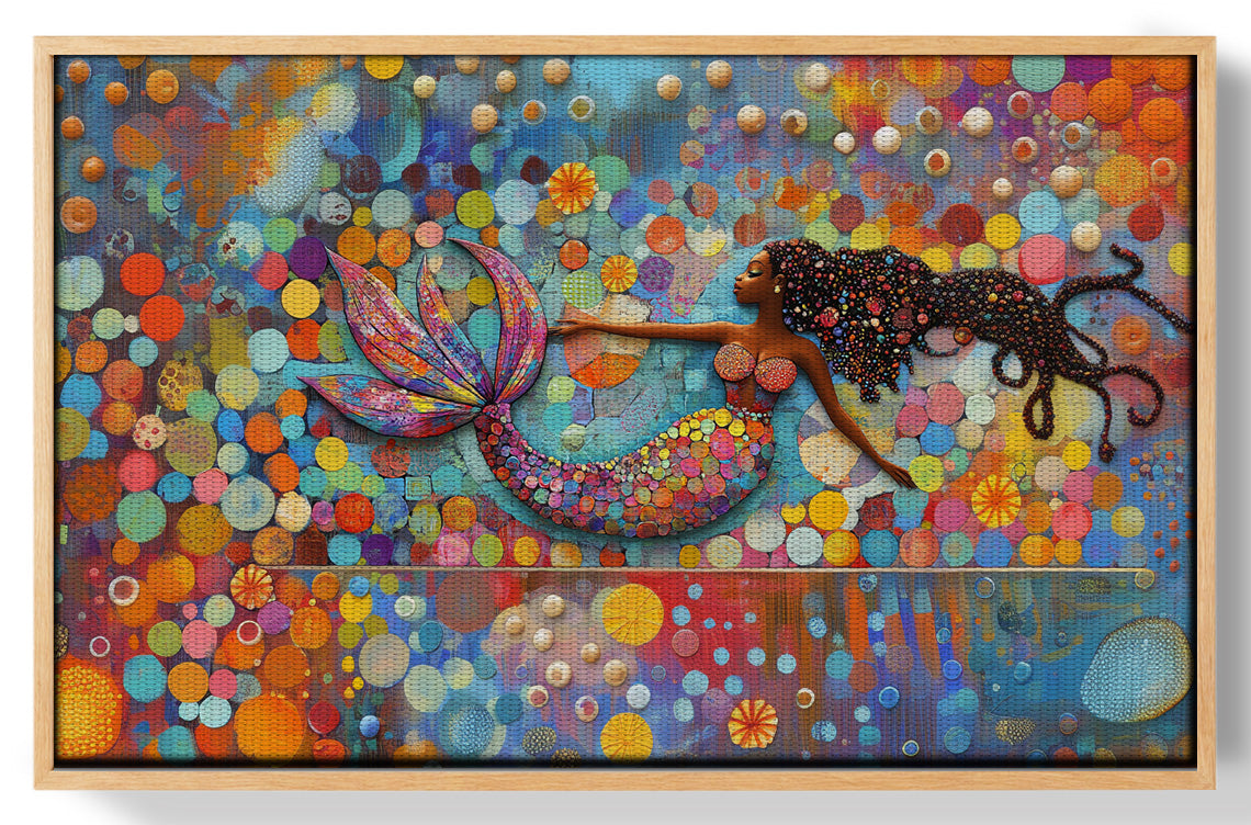 Black Mermaid Bubbles African American canvas print view 49