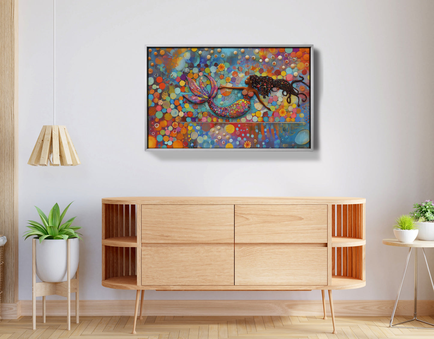 Black Mermaid Bubbles African American canvas print view 56