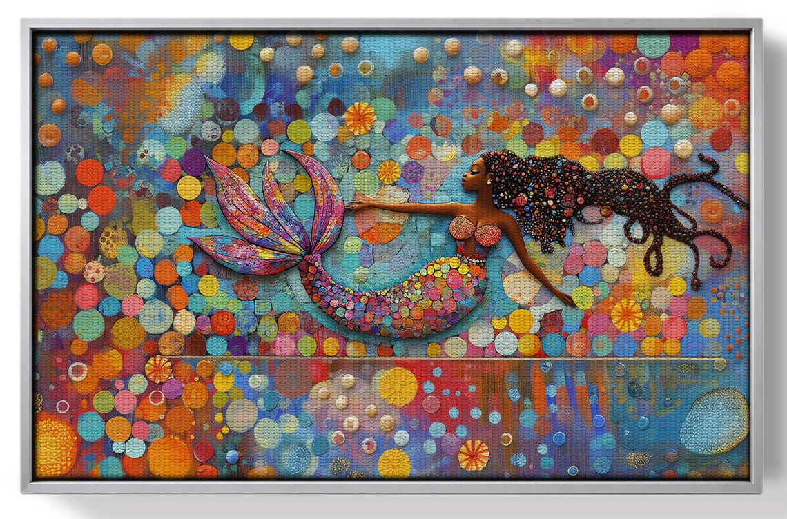 Black Mermaid Bubbles African American canvas print view 55
