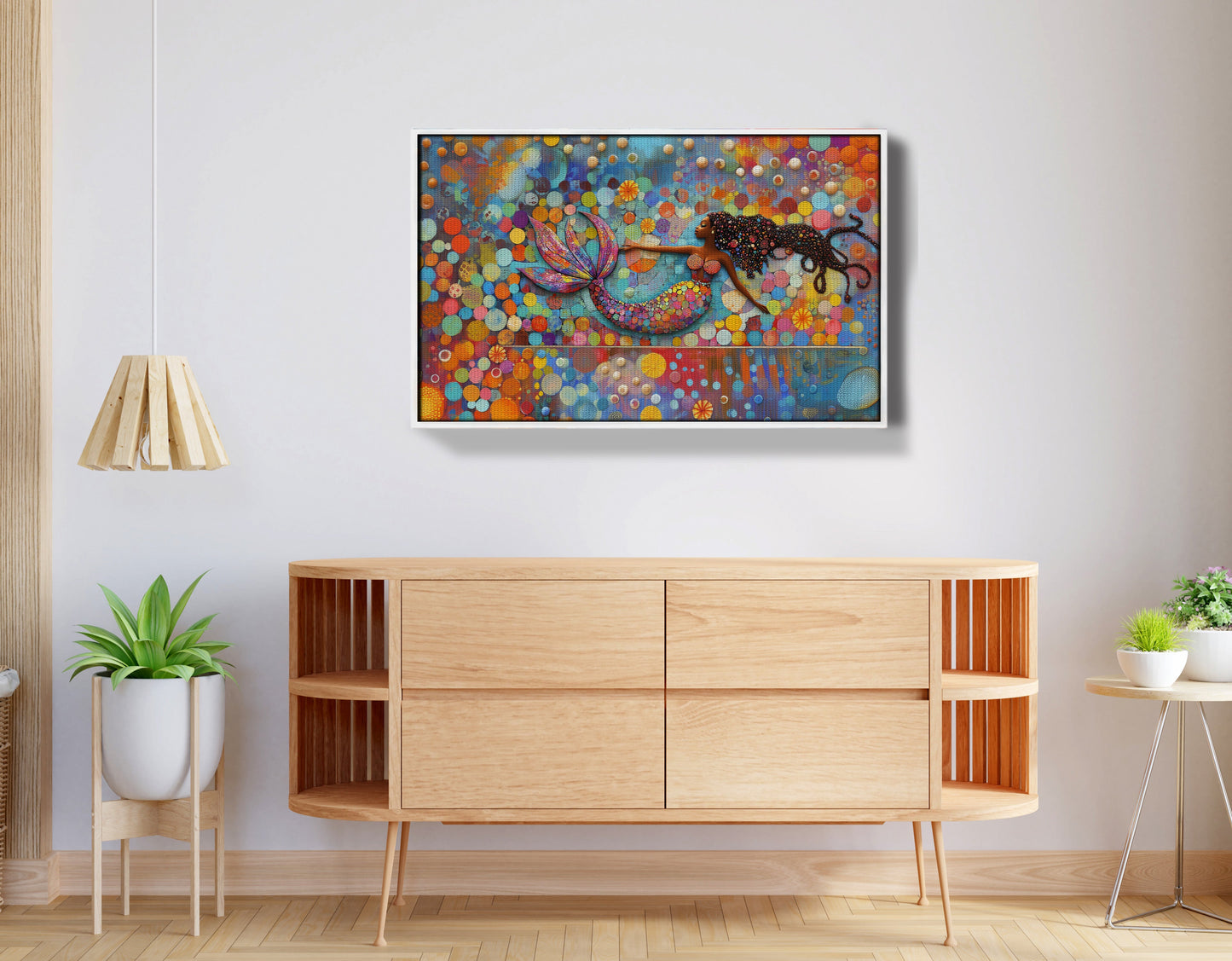 Black Mermaid Bubbles African American canvas print view 62