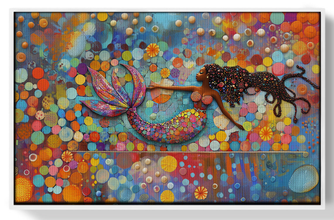 Black Mermaid Bubbles African American canvas print view 61
