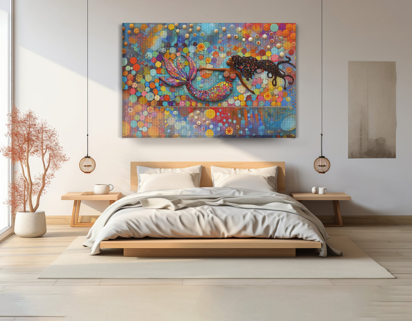 Black Mermaid Bubbles African American canvas print view 15