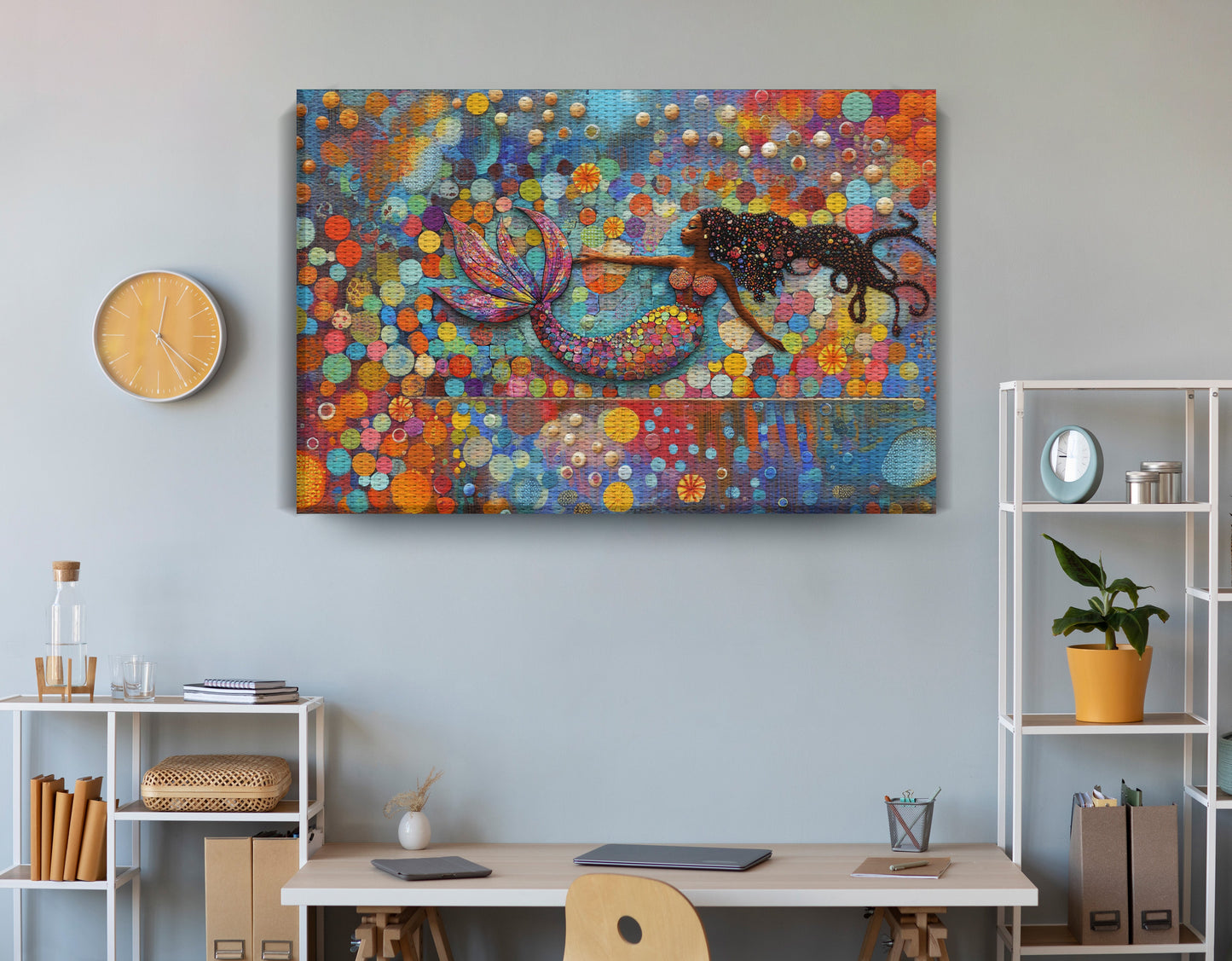 Black Mermaid Bubbles African American canvas print view 18