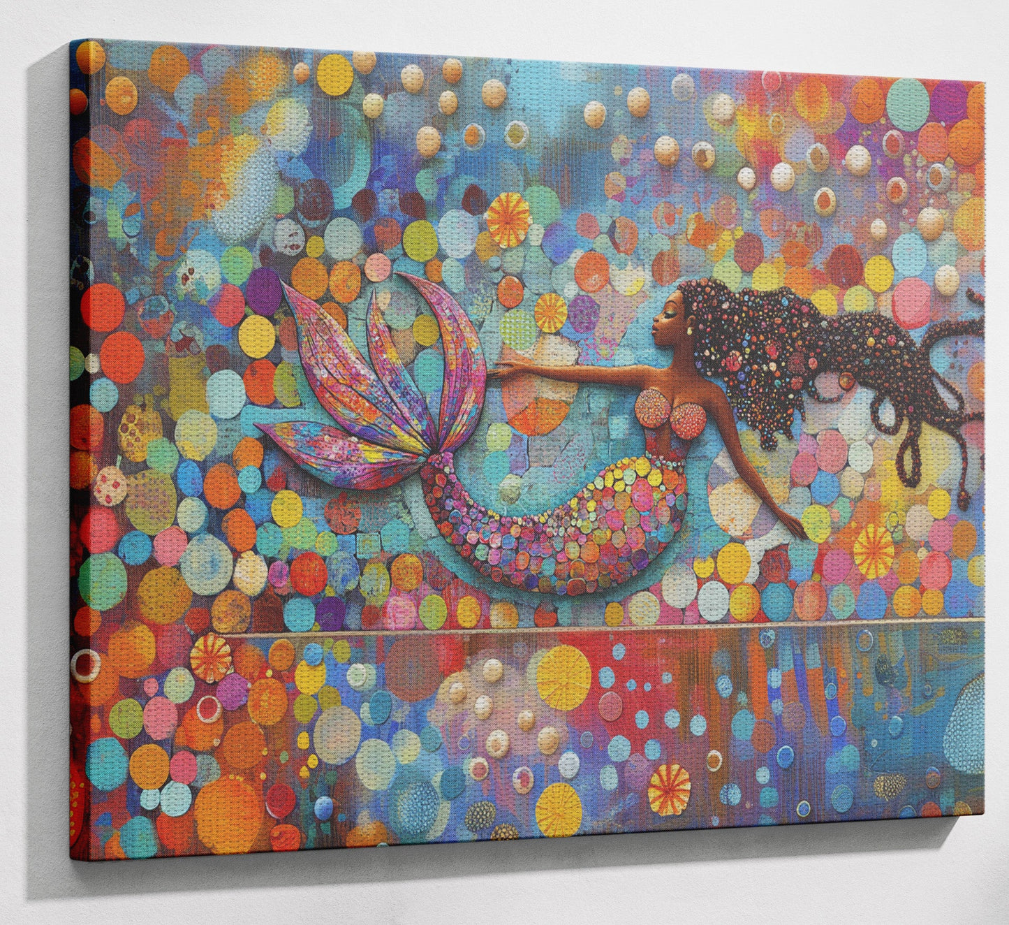Black Mermaid Bubbles African American canvas print view 13