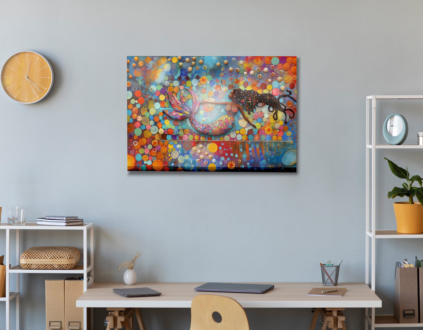 Black Mermaid Bubbles African American canvas print view 24