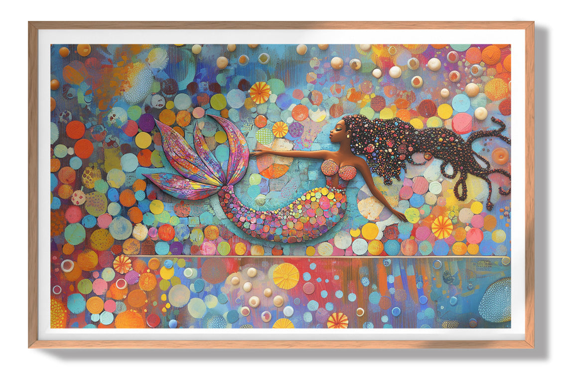 Black Mermaid Bubbles African American canvas print view 79