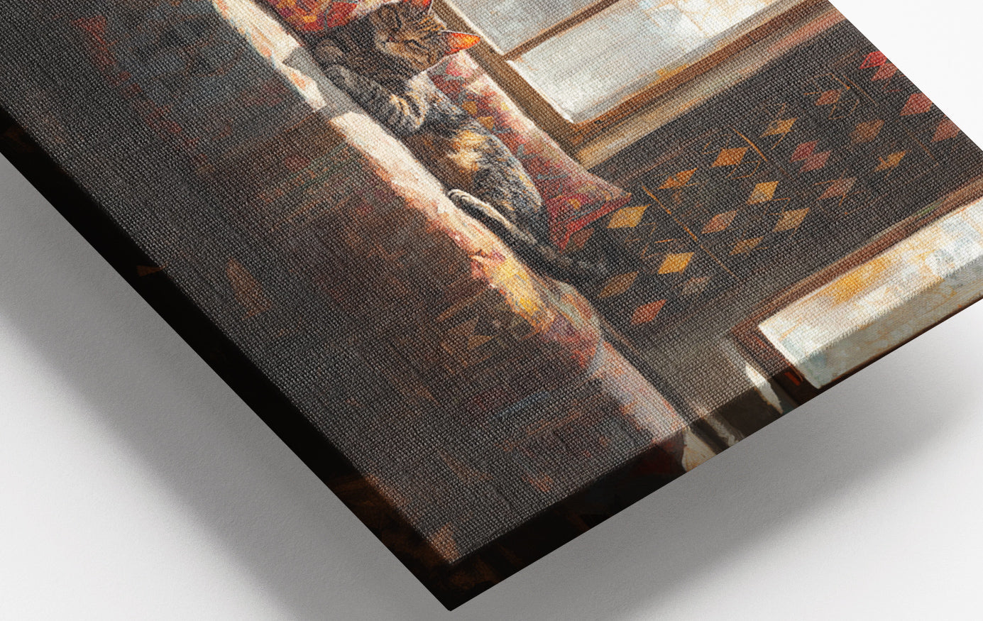Close-up of Cozy Cat Sofa African American canvas print detail