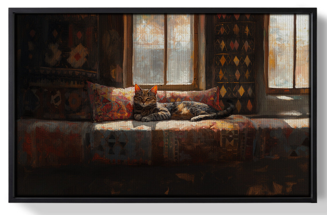 Framed Cozy Cat Sofa African American canvas print for home decor