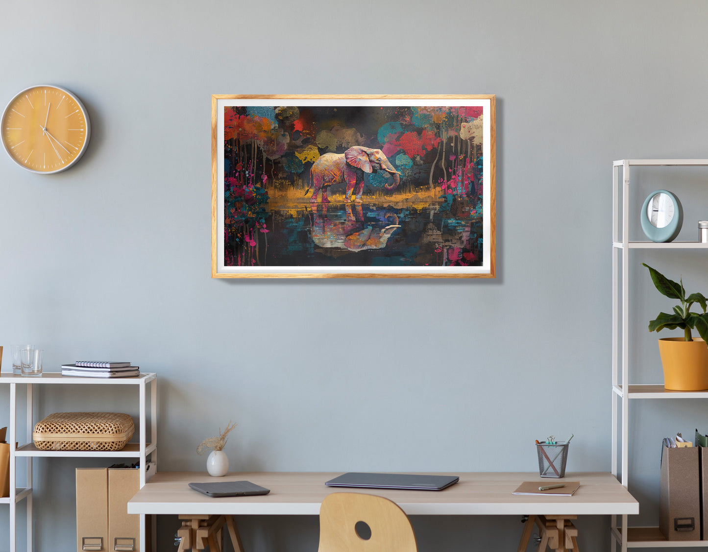 Elephant and Calf Abstract Black African American abstract art view 78