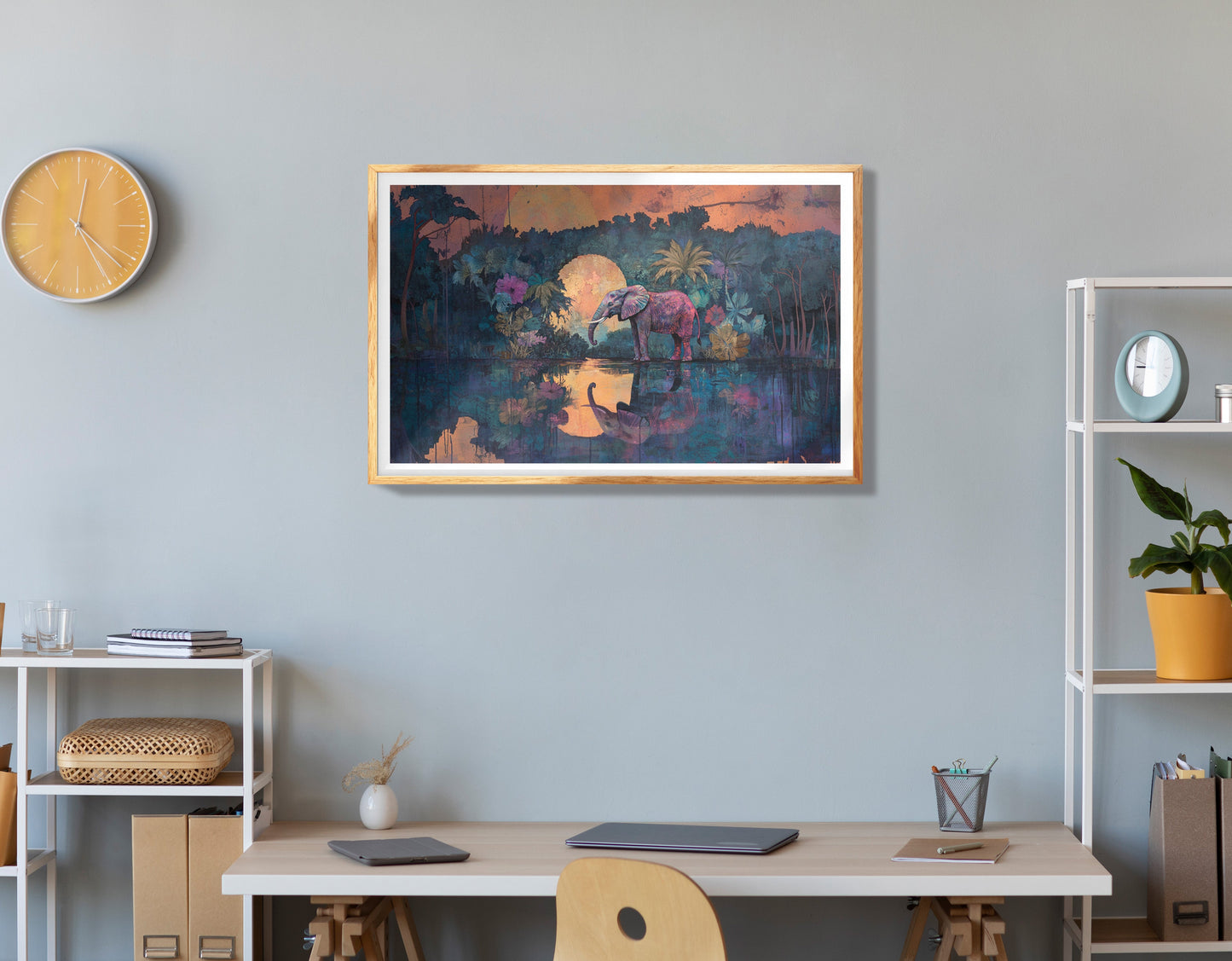 Giraffe Moon Lake African American canvas print view 78