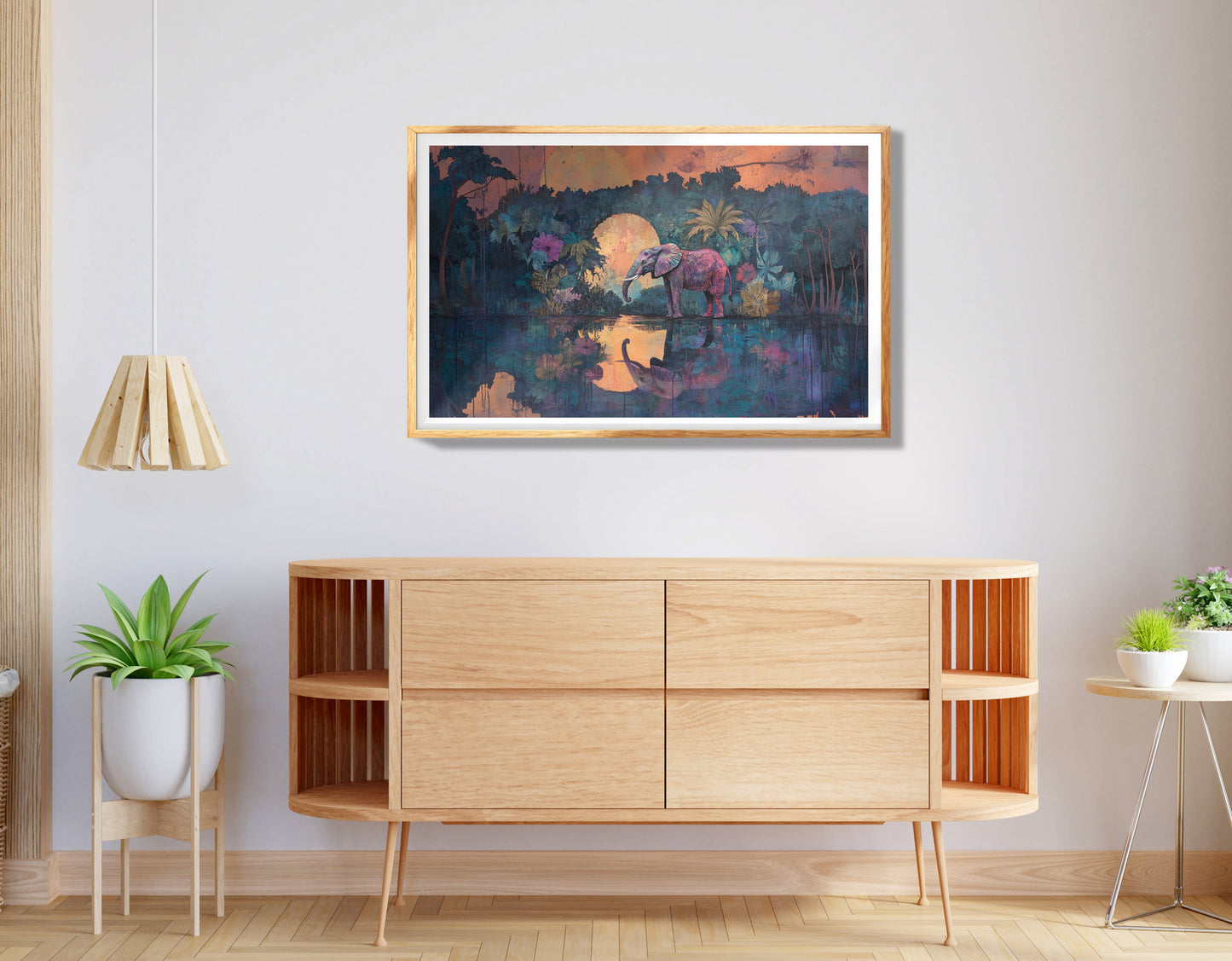 Giraffe Moon Lake African American canvas print view 74