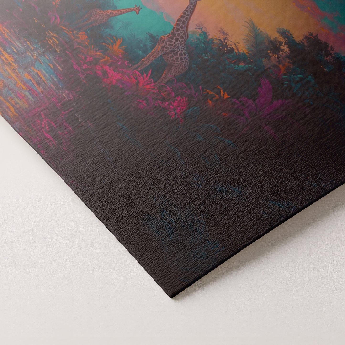 Neon Giraffe Jungle Black Black culture wall art artwork by MoomZee Artwork