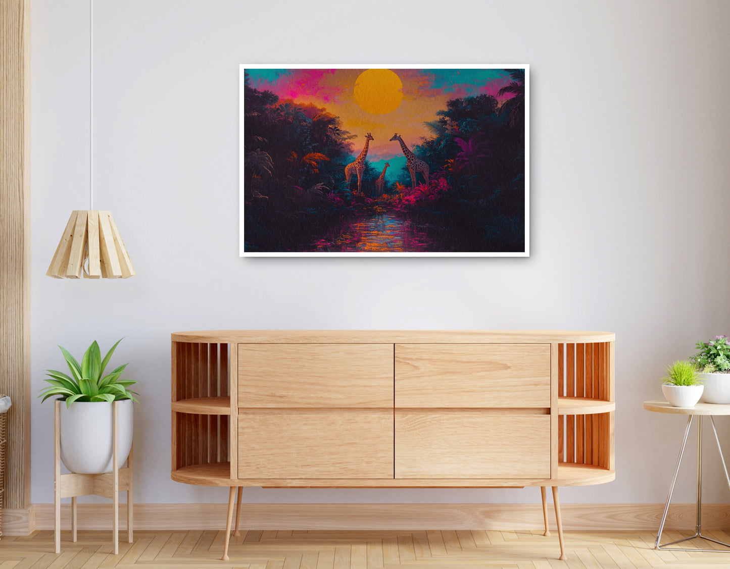 Alternate view of Neon Giraffe Jungle Black Black culture wall art canvas print