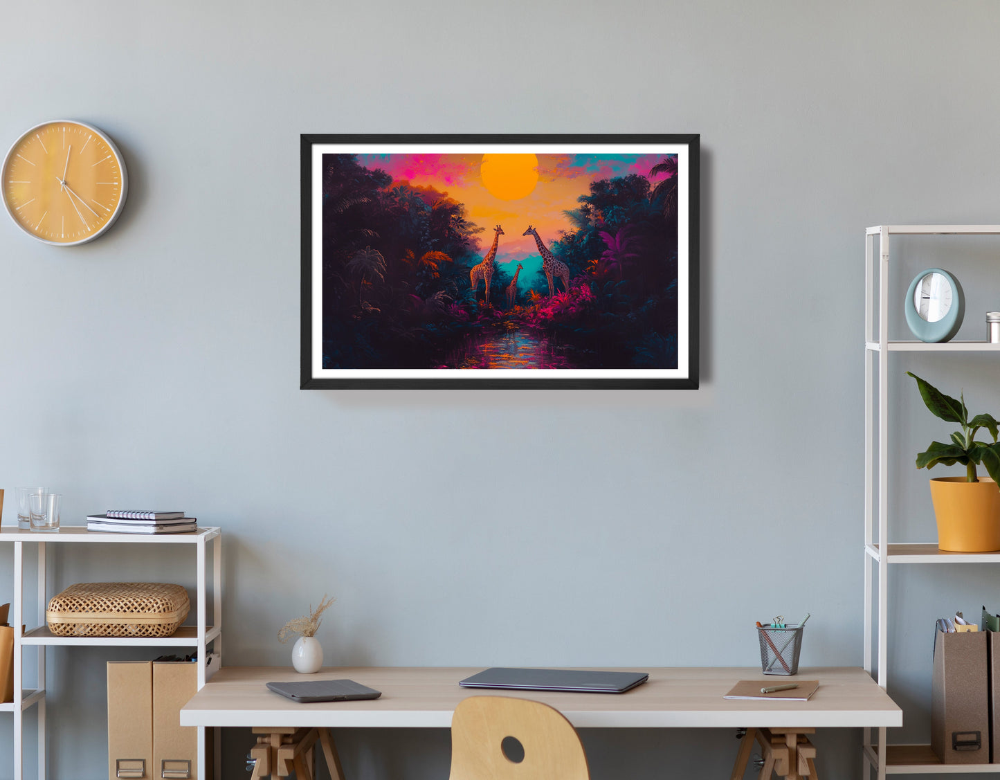 Neon Giraffe Jungle Black Black culture wall art view 72