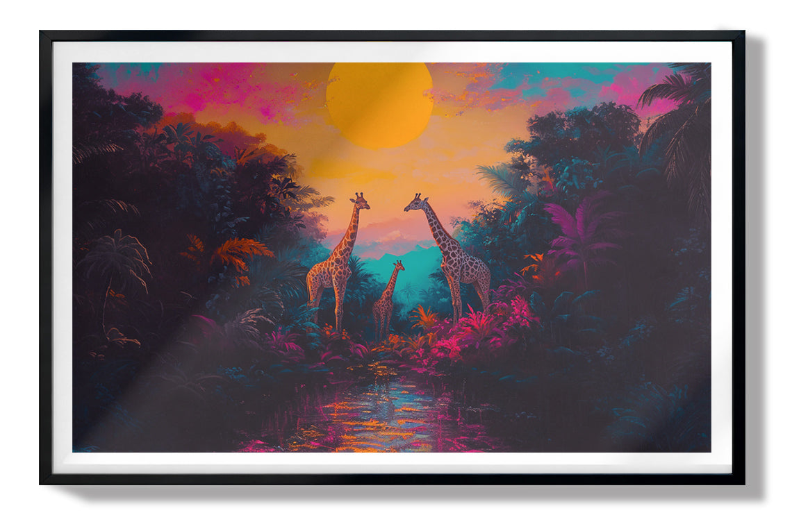 Neon Giraffe Jungle Black Black culture wall art view 67