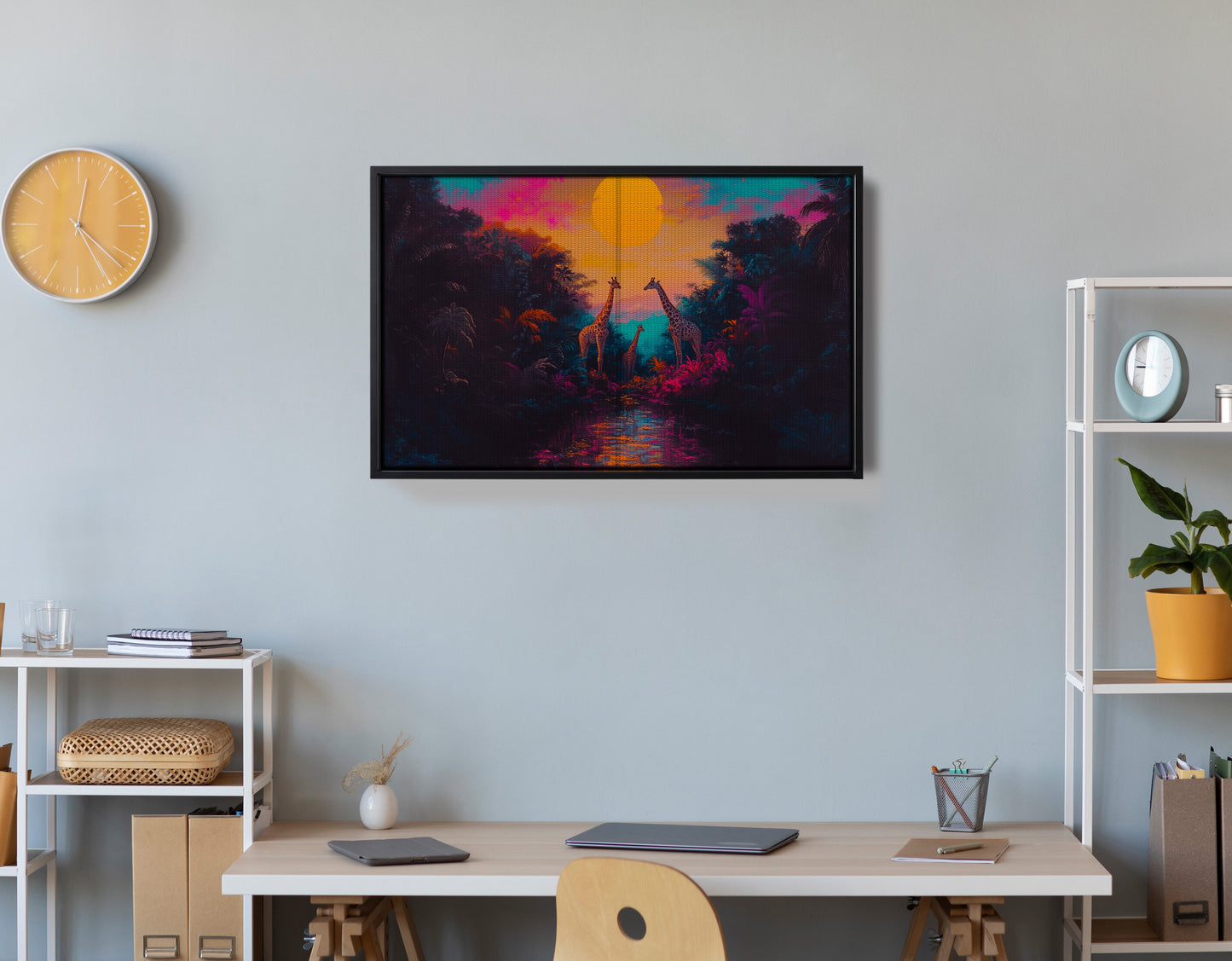 Neon Giraffe Jungle Black Black culture wall art view 30