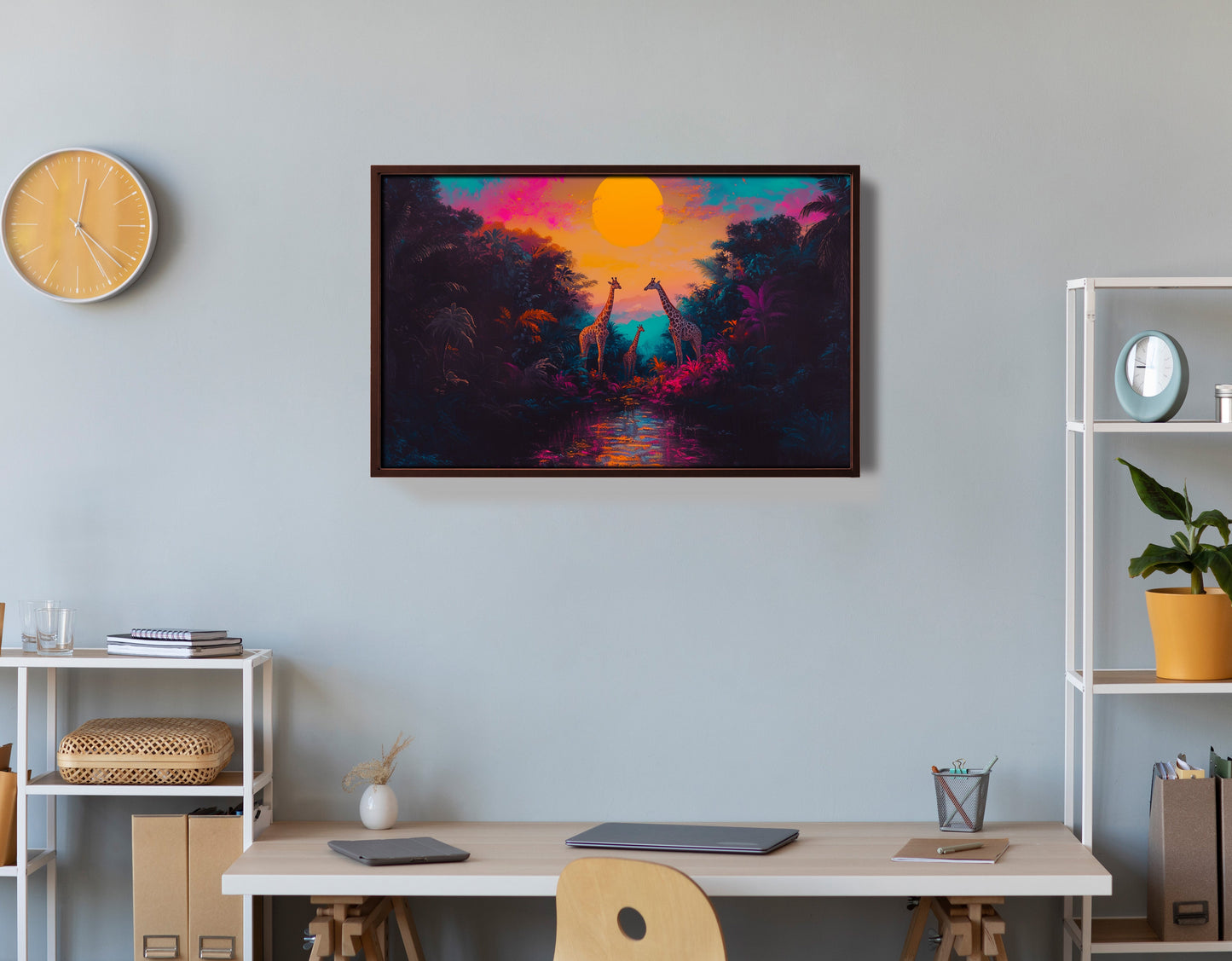 Neon Giraffe Jungle Black Black culture wall art view 36