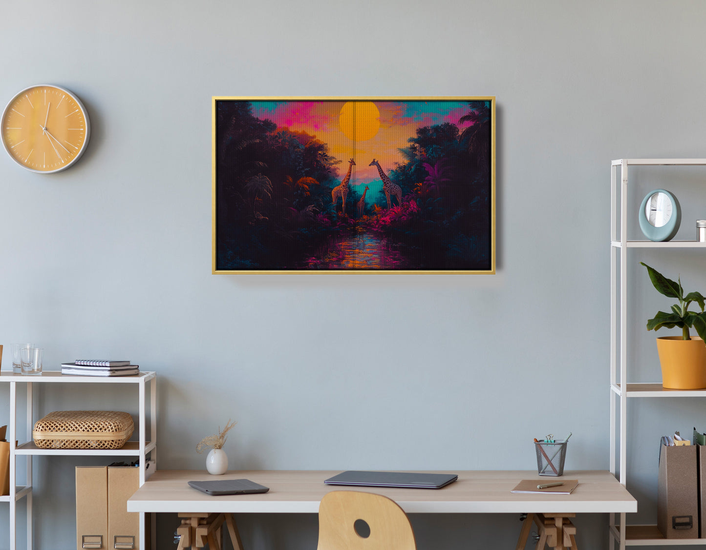 Neon Giraffe Jungle Black Black culture wall art view 42