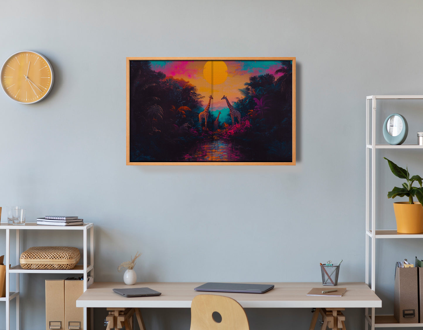 Neon Giraffe Jungle Black Black culture wall art view 48