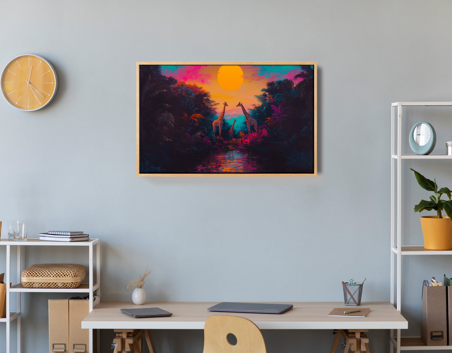 Neon Giraffe Jungle Black Black culture wall art view 54