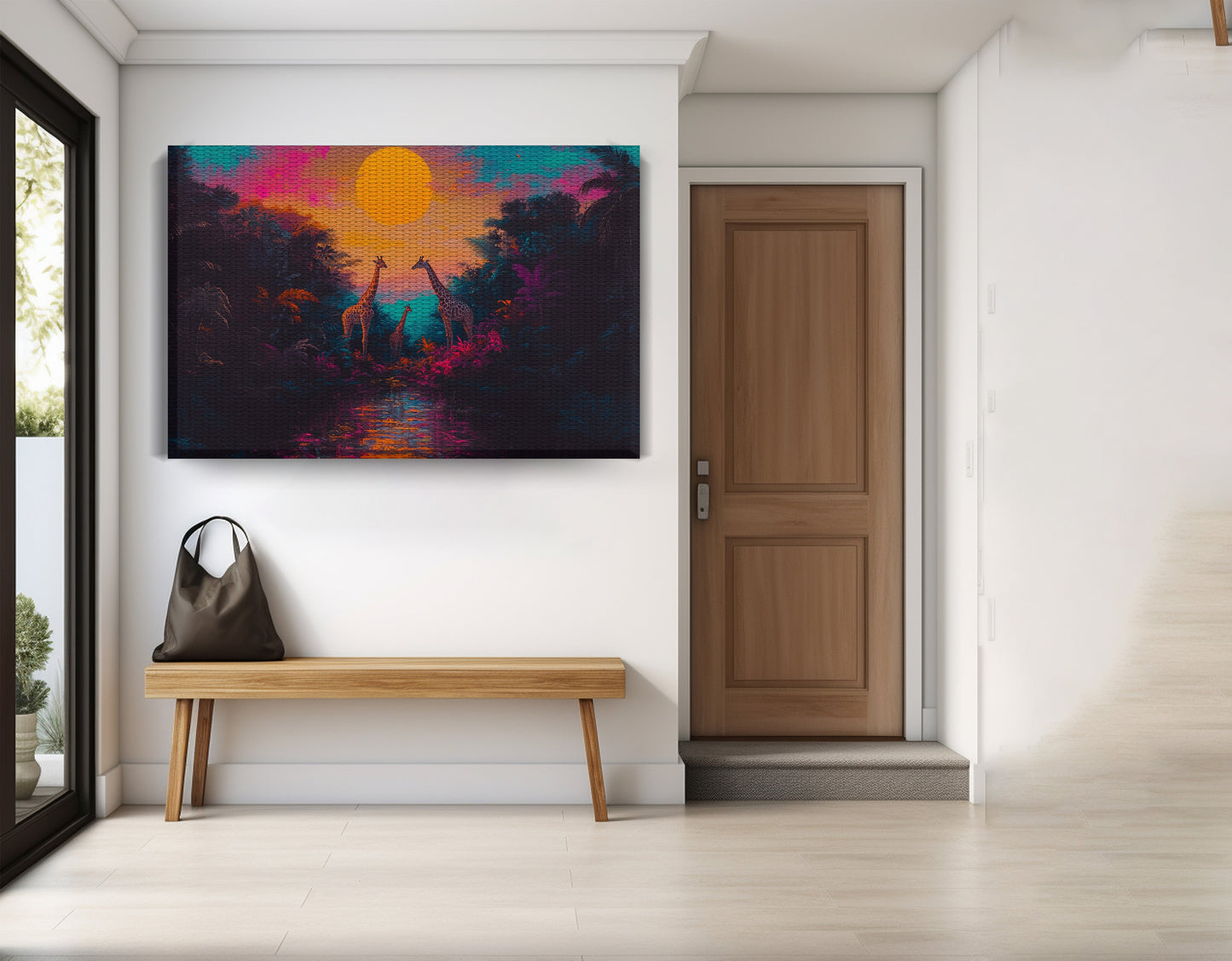 Neon Giraffe Jungle Black Black culture wall art view 17