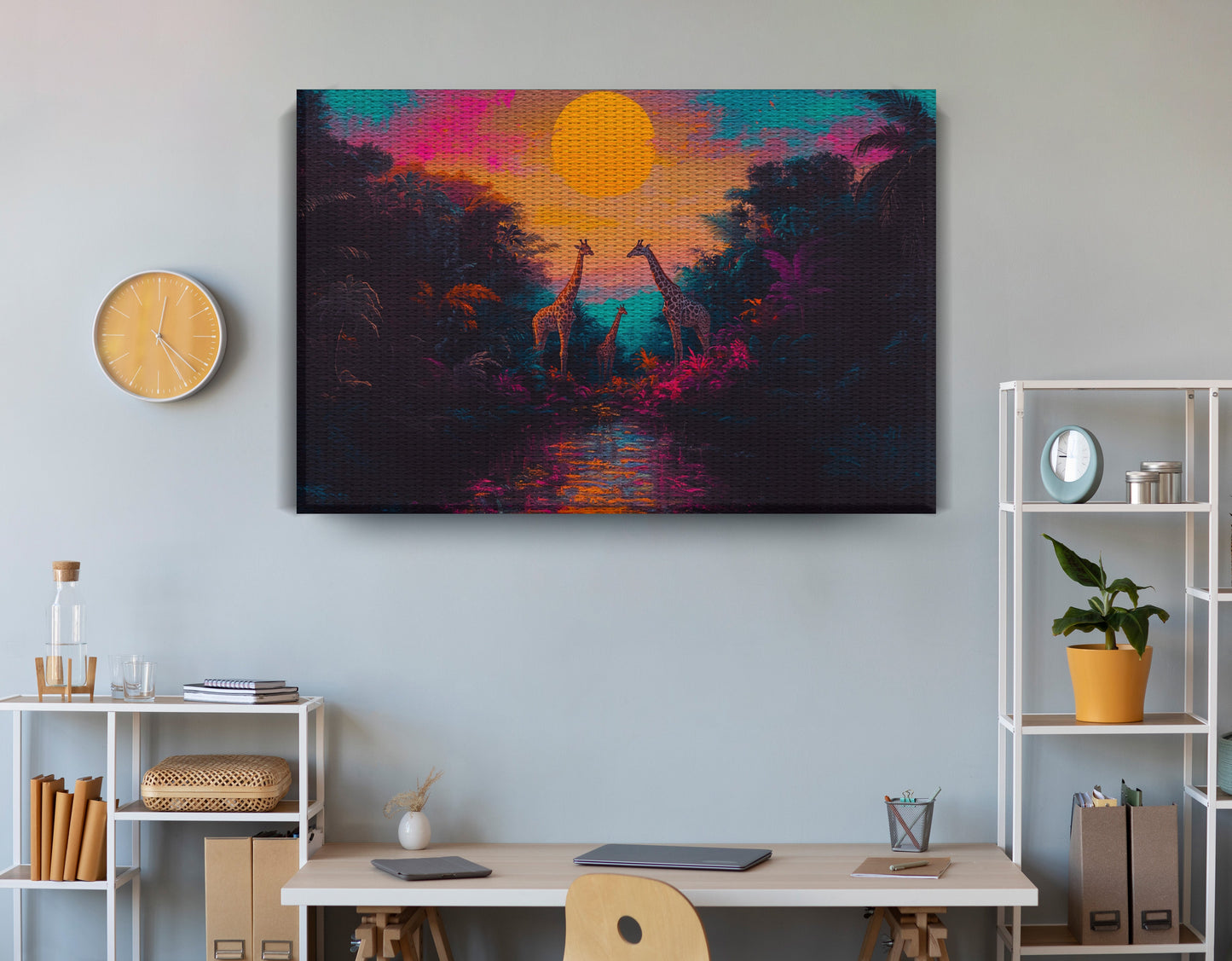 Neon Giraffe Jungle Black Black culture wall art view 18