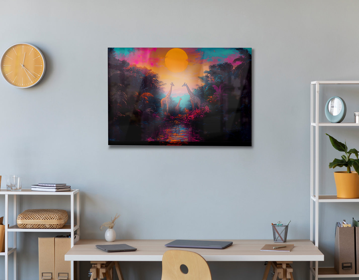 Neon Giraffe Jungle Black Black culture wall art view 24