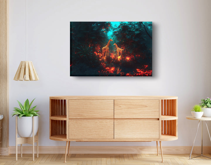 Glowing Giraffe Family Night Wall Art
