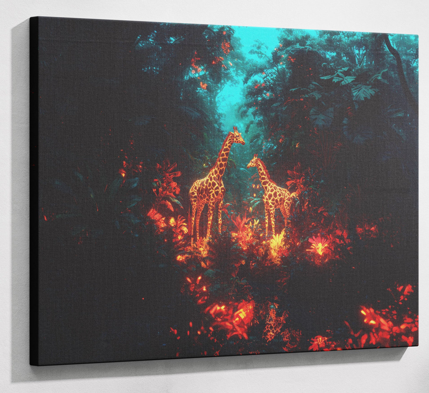 Glowing Giraffe Family Night African American canvas print canvas print with visible wall art format