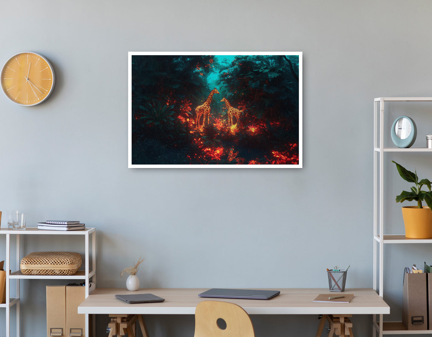 Glowing Giraffe Family Night African American canvas print print view