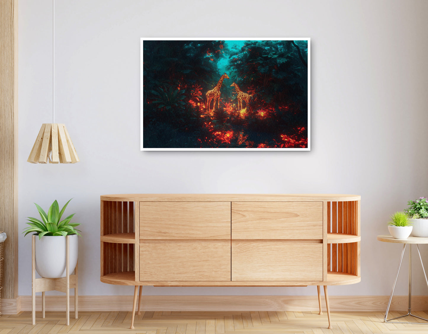 Alternate view of Glowing Giraffe Family Night African American canvas print