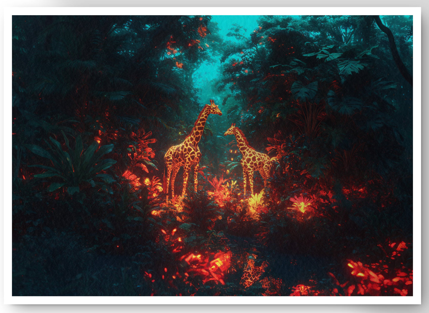 Glowing Giraffe Family Night African American canvas print by MoomZee Artwork