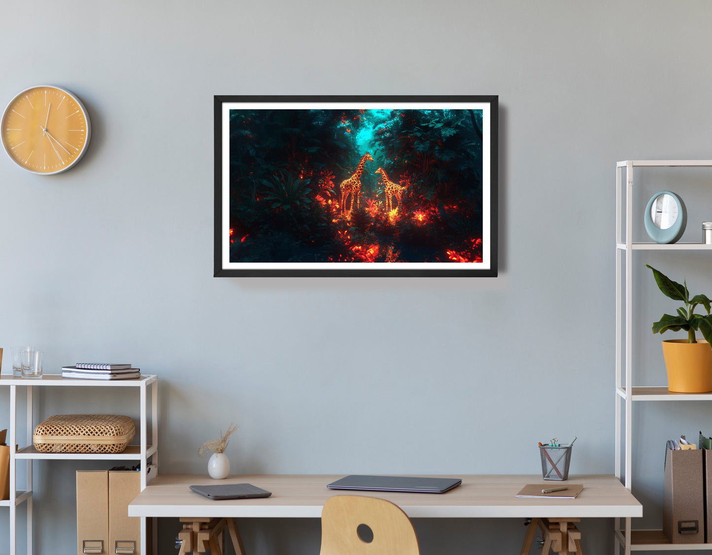 Glowing Giraffe Family Night African American canvas print view 72