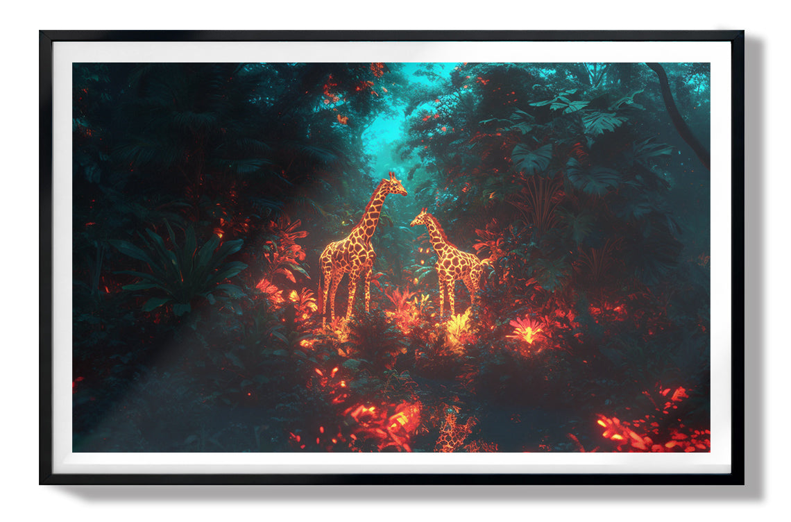 Glowing Giraffe Family Night African American canvas print view 67