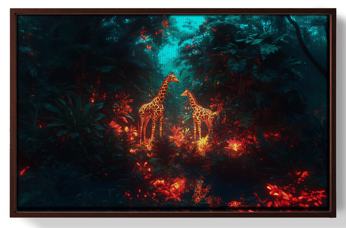 Glowing Giraffe Family Night African American canvas print view 31