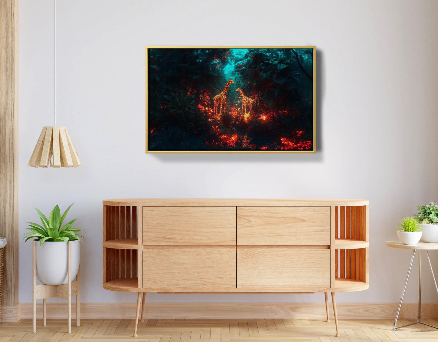 Glowing Giraffe Family Night African American canvas print view 38