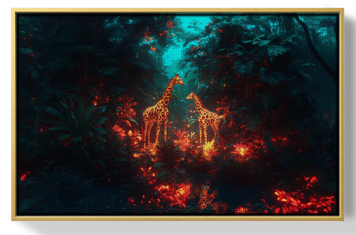 Glowing Giraffe Family Night African American canvas print view 37