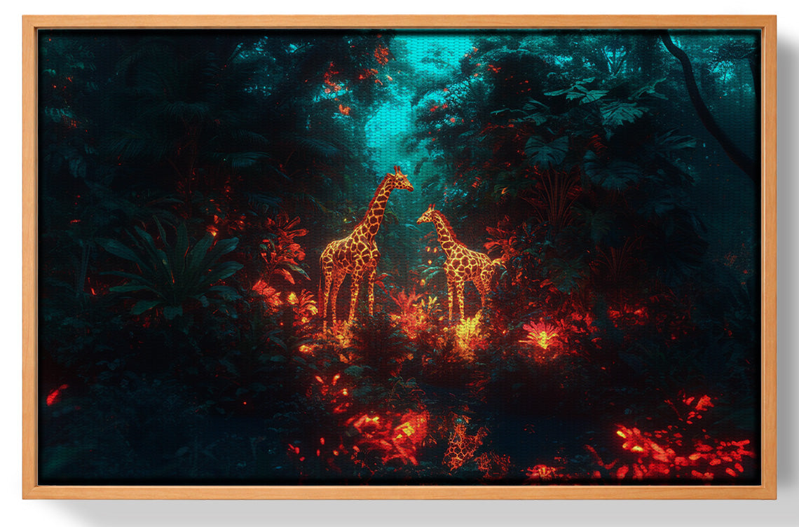 Glowing Giraffe Family Night African American canvas print view 43