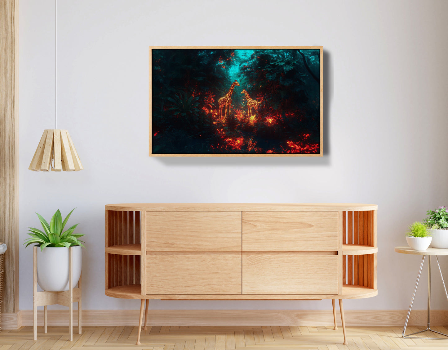 Glowing Giraffe Family Night African American canvas print view 50