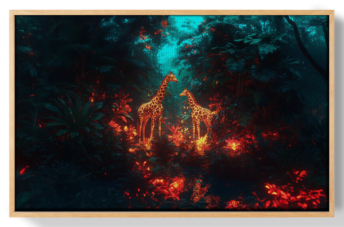 Glowing Giraffe Family Night African American canvas print view 49