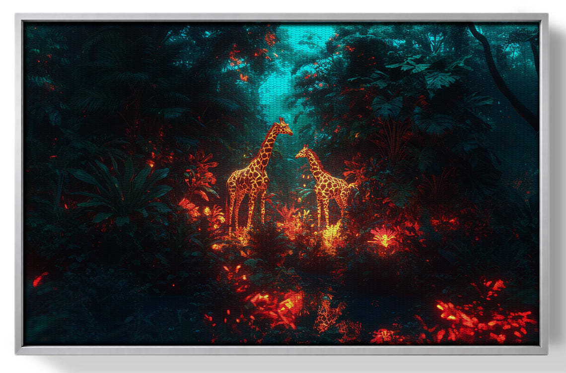 Glowing Giraffe Family Night African American canvas print view 55