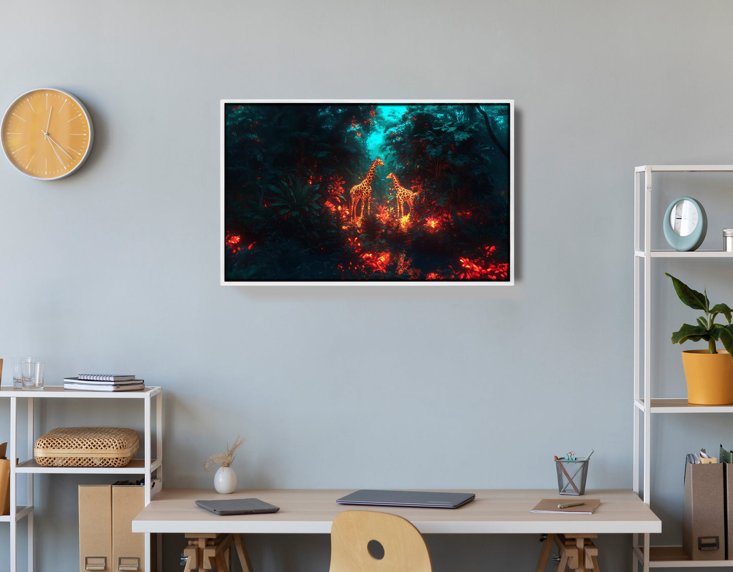 Glowing Giraffe Family Night African American canvas print view 66