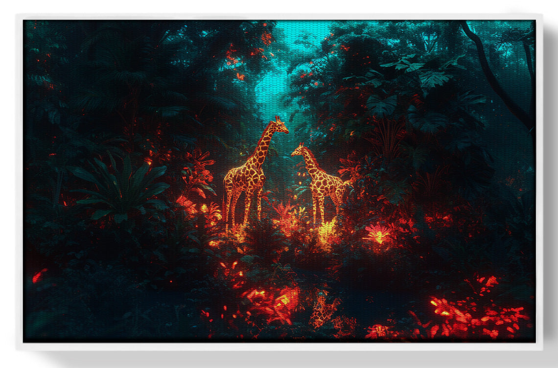 Glowing Giraffe Family Night African American canvas print view 61