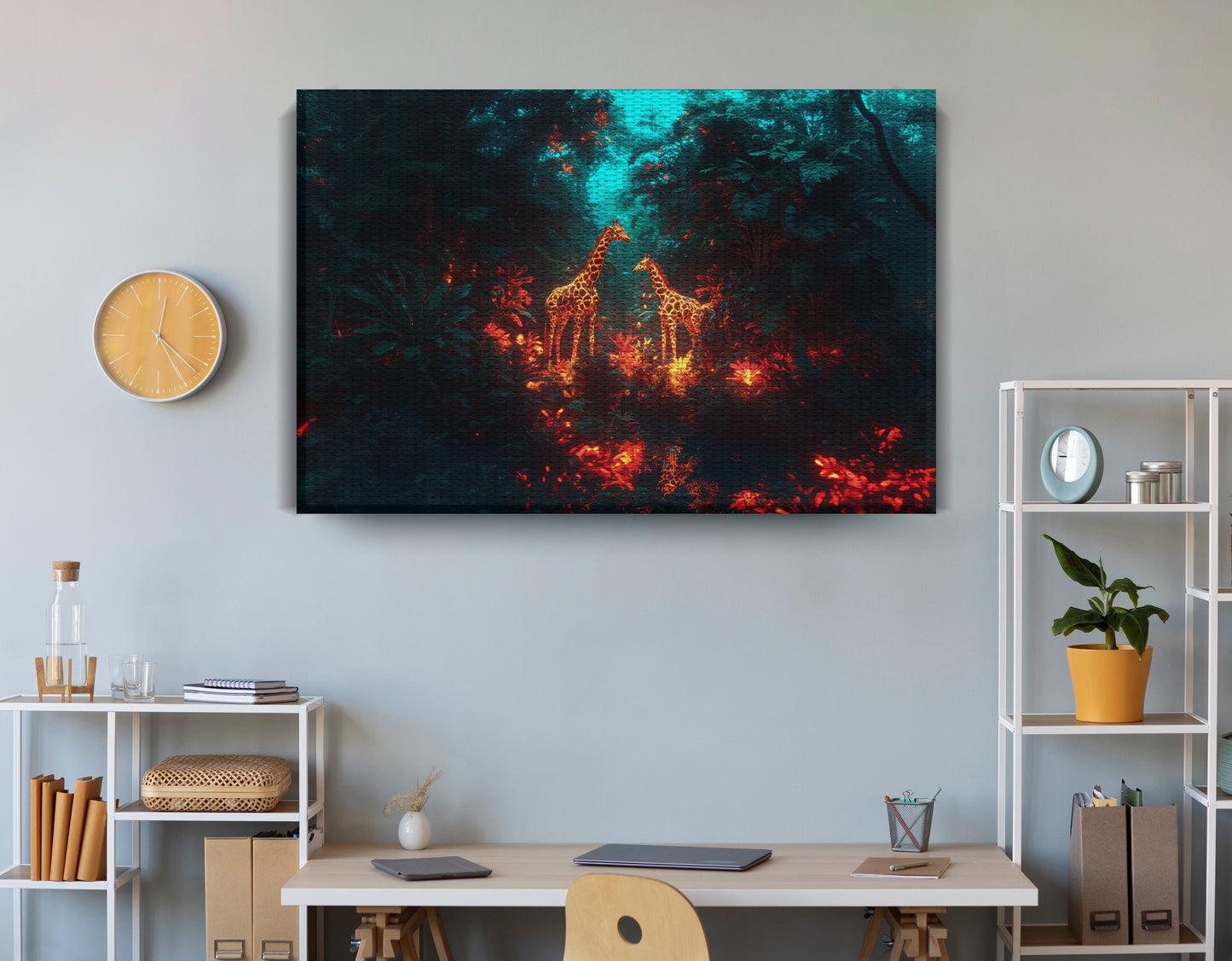 Glowing Giraffe Family Night African American canvas print view 18