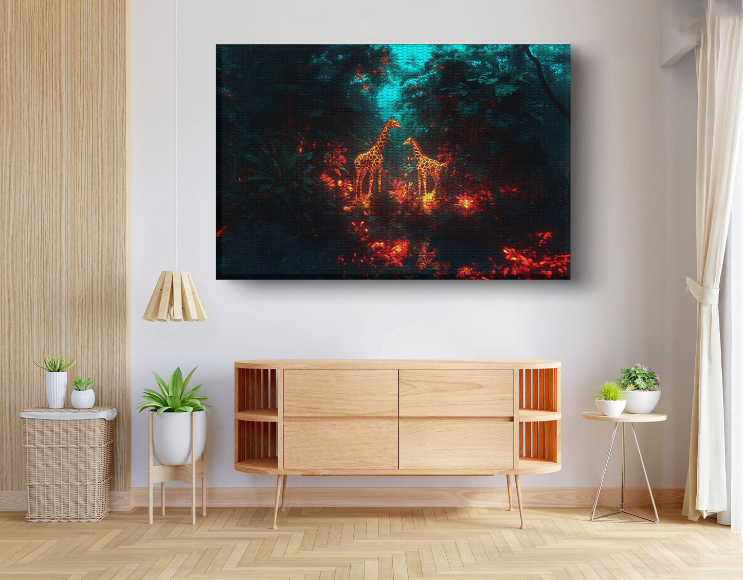 Glowing Giraffe Family Night African American canvas print view 14