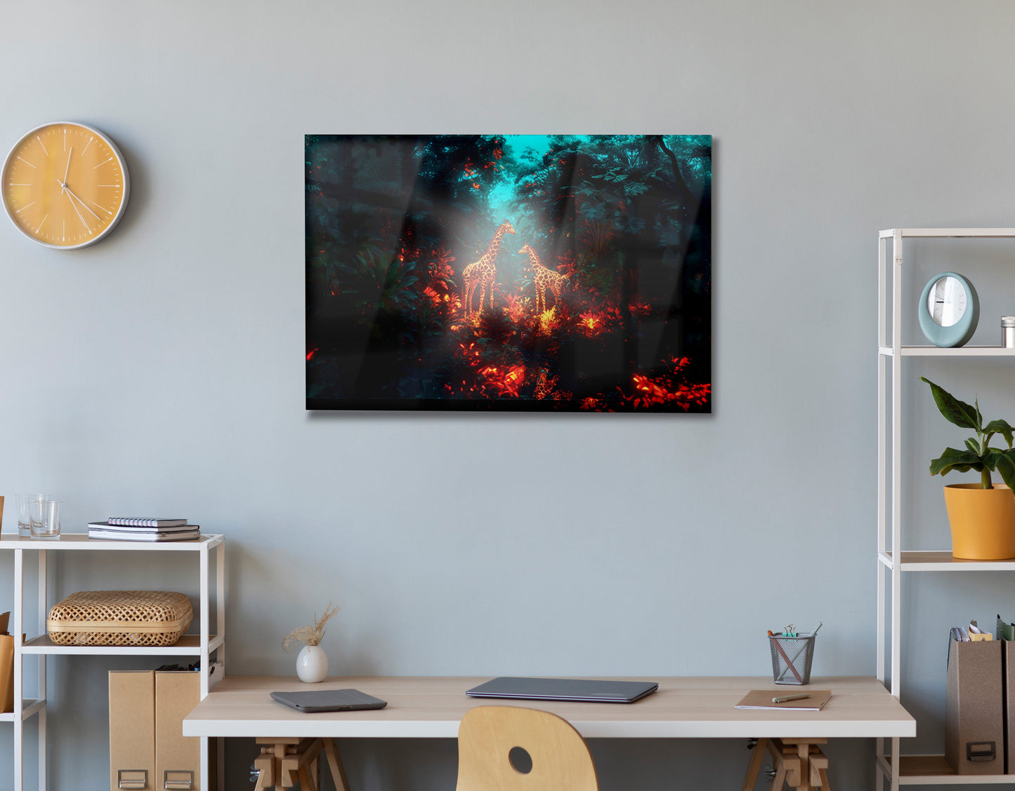 Glowing Giraffe Family Night African American canvas print view 24