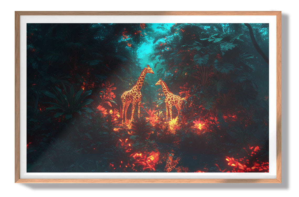 Glowing Giraffe Family Night African American canvas print view 79
