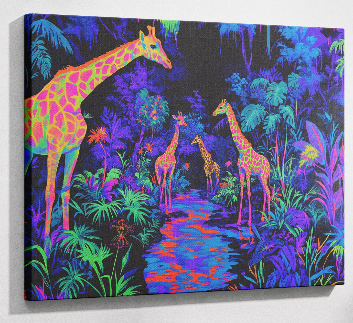 Neon Giraffe Jungle African American canvas print canvas print with visible wall art format