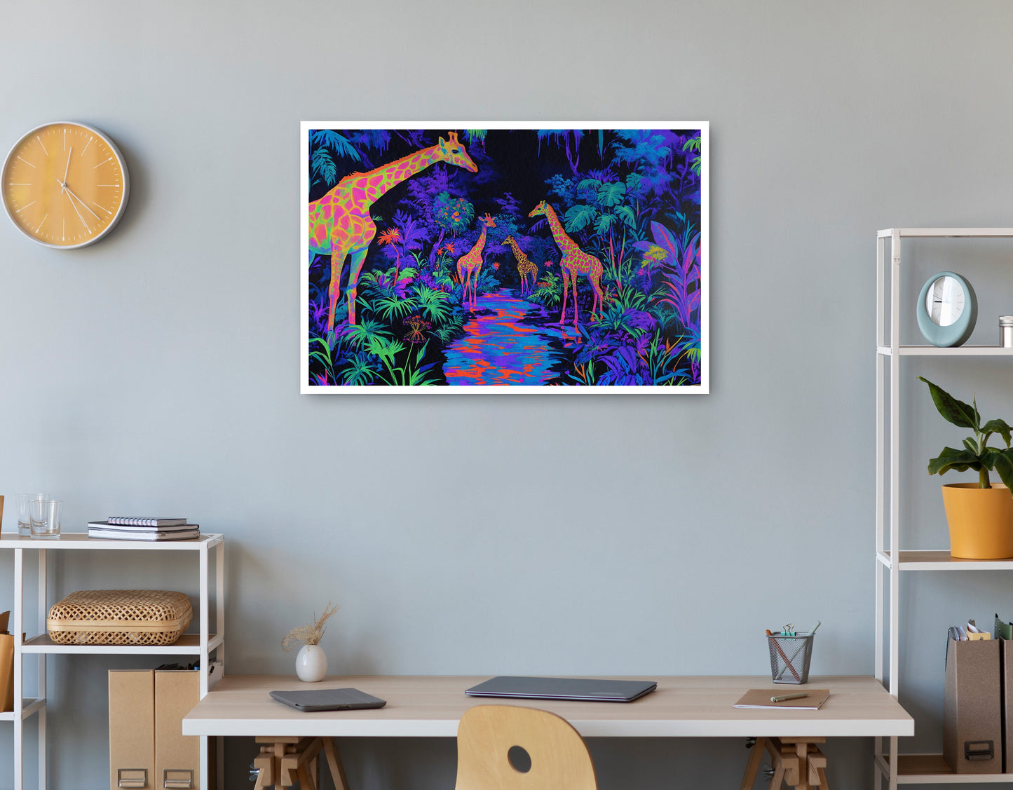 Alternate view of Neon Giraffe Jungle African American canvas print